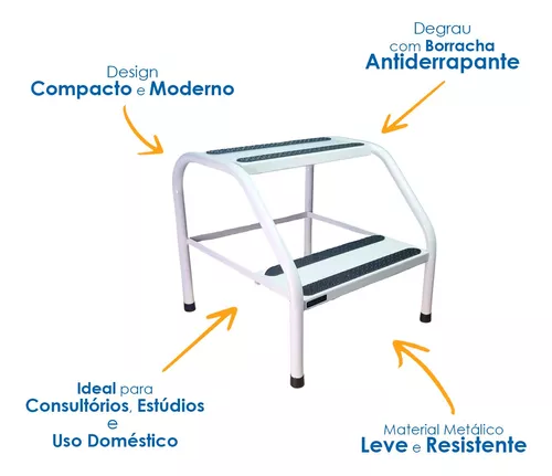 Escada Escadinha Para Maca 2 Degraus Metálica Branca Top - Image 3